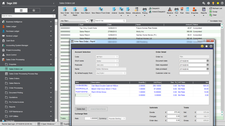 screenshot of Sage 200
